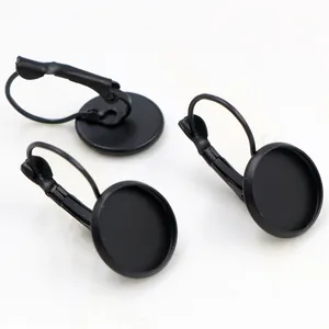 12mm black leverback earring hooks with blank bezel trays for DIY jewelry making