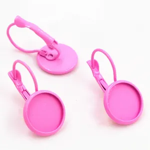 Pink French earring hooks with 12mm round bezel trays for DIY jewelry making