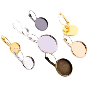 Multi-color leverback earring hooks with round bezel trays for DIY jewelry making