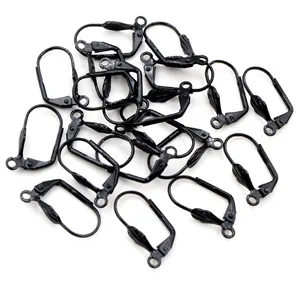 Macro view of multiple black leverback earring hooks for DIY jewelry making