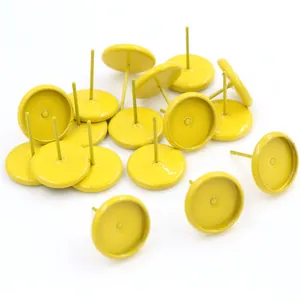 Detailed view of 10mm gold-plated tray earring posts for DIY jewelry components
