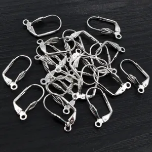 Close-up of 17x11mm silver leverback earring hooks for DIY jewelry making accessories