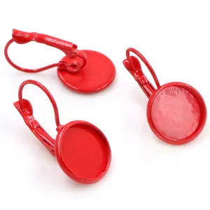 Red 12mm lever back earring bezel trays for DIY jewelry making and gemstone settings
