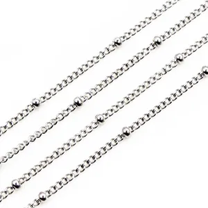 Close-up of silver stainless steel satellite bead chain for DIY jewelry making