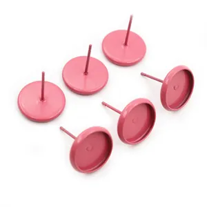 Macro view of 10mm matte pink flat round tray earring studs for DIY jewelry making