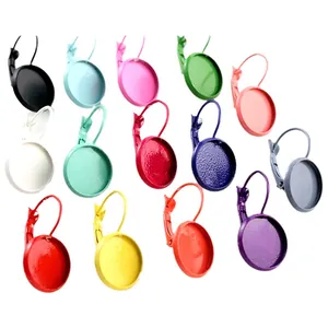 Colorful 12mm round DIY earring trays with French hooks for jewelry making