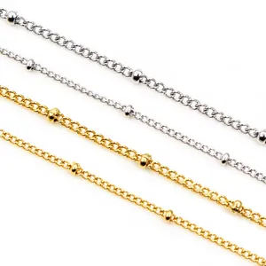 Stainless Steel Beaded Satellite Chain DIY Jewelry Making Material French Vintage Gold Silver Plated Beaded Link Chain Accessories