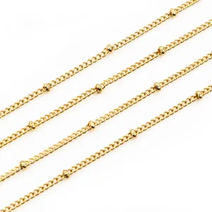 Polished gold stainless steel satellite chain with small bead accents for DIY jewelry making