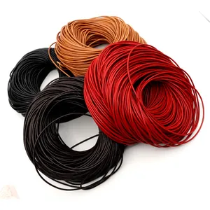Premium 1-5mm round genuine leather cords in red, brown, black, and coffee for DIY jewelry