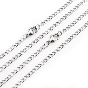 Detail view of 50cm stainless steel cable chains with lobster clasps for DIY necklaces