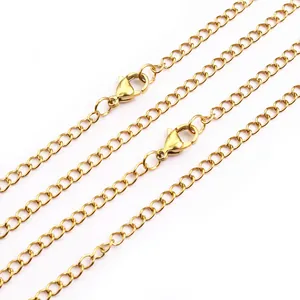 Close-up of golden stainless steel cable chain necklace with secure lobster clasps