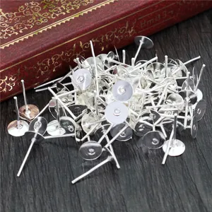 Flat pad stud earring posts in silver finish for DIY jewelry making bulk pack