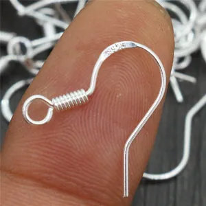 Macro view of 925 sterling silver ear hooks with S925 hallmark for DIY jewelry making