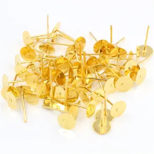 Bulk gold plated flat pad ear studs for DIY jewelry making with smooth round discs