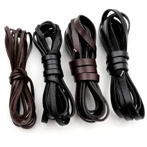 Flat genuine cowhide leather cord set in black and brown colors for DIY jewelry making