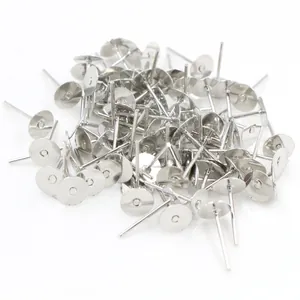 Bulk pack of flat pad earring posts for DIY jewelry making in polished stainless steel