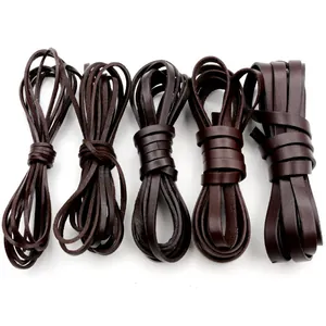Flat dark brown genuine leather cords in various widths for DIY jewelry making