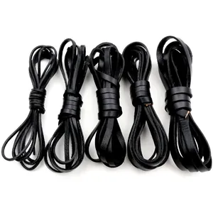 Flat black genuine leather cords for DIY jewelry making and handmade crafts accessories