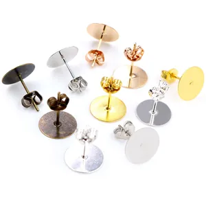 Flat Pad Round Base Earring Posts Studs Butterfly Earring Backs Iron Findings For DIY Jewelry Making Accessories Craft