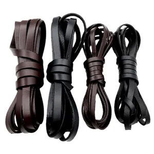 Multiple sizes of flat genuine leather cords in black and dark brown for DIY jewelry