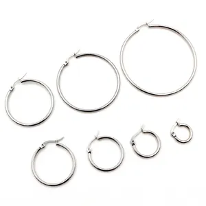 Stainless Steel Hoop Earring DIY Jewelry Making Findings Accessories Silver Tone Round Circle Earrings Components For Women Men