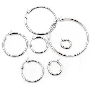 Polished stainless steel hoop earrings in six different sizes from 15mm to 55mm