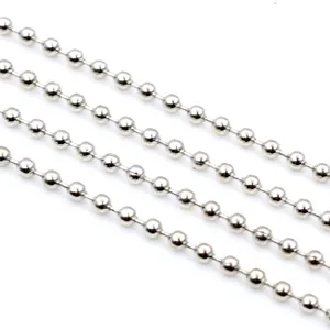 Macro shot of silver bead chain links with polished metal texture for DIY jewelry