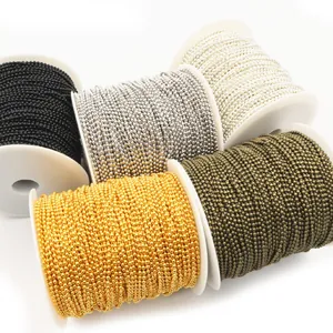 Five colors of metallic ball chains on white spools for DIY jewelry making and crafts