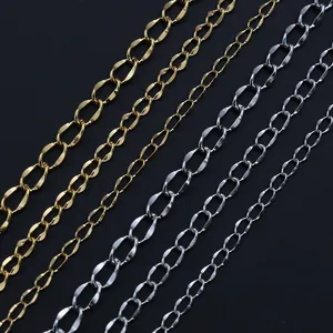 Flat oval link chains in gold and silver colors with three width options for DIY jewelry