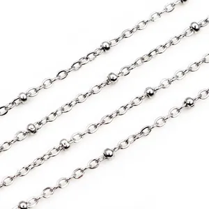 Silver stainless steel beaded cable chain for DIY jewelry making and craft supplies