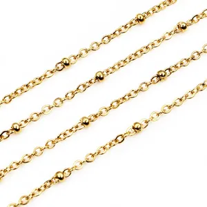 Detailed view of polished golden stainless steel satellite chain for DIY jewelry making