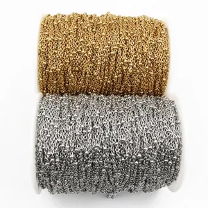 Golden and silver stainless steel beaded chains on spools for DIY jewelry making