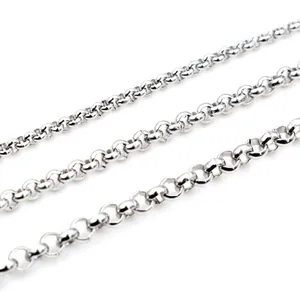 Three sizes of silver stainless steel Rolo link chains for DIY jewelry making