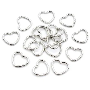 50 pack silver heart shaped twisted open jump rings with hammer texture for DIY jewelry