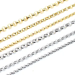 Golden and silver stainless steel rolo chain rolls for DIY jewelry necklaces and bracelets