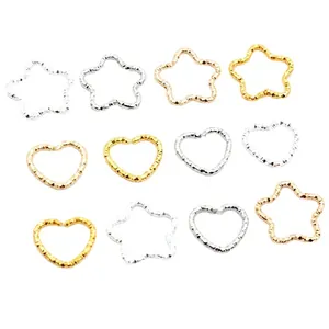 Textured copper plated open jump rings in heart and star shapes for DIY jewelry making