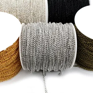 DIY jewelry chain on spools in gold silver bronze and black colors for necklaces