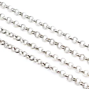 Polished silver Rolo chain segments for DIY jewelry making on white background