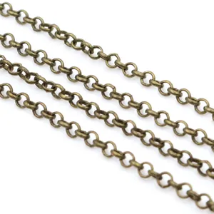 Macro shot of antique bronze un-welded O-chains for DIY jewelry making accessories