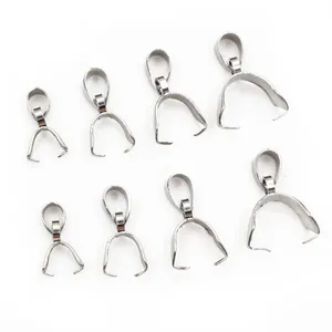 Polished stainless steel pinch bails in four different sizes for DIY jewelry making
