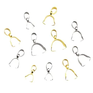 Stainless steel pinch bails for DIY jewelry making in gold and silver finishes