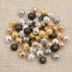 Mixed color hollow metal beads 4-10mm for DIY jewelry making in gold silver rose gold and bronze