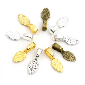 Leaf-shaped metal glue-on bails in gold silver and bronze for DIY jewelry making