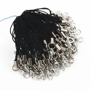 Lote de cordones negros DIY con cierres de langosta plateados para móviles