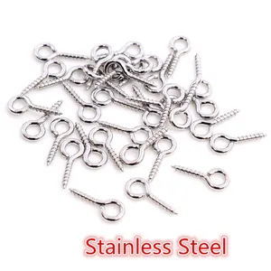 Macro shot of silver stainless steel eye pins for DIY jewelry making and pendants
