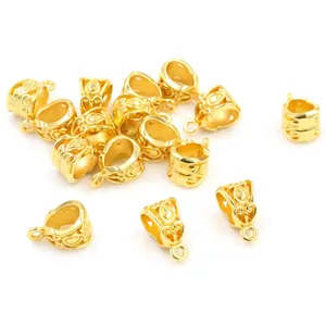 Golden alloy bail beads with intricate embossed scroll patterns for DIY jewelry necklaces