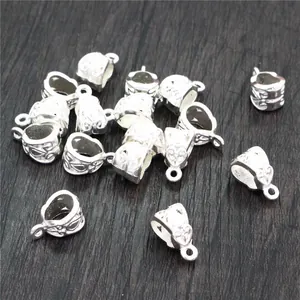 Silver alloy bail connectors with vintage floral relief patterns for DIY jewelry
