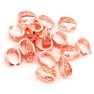 Rose gold alloy pinch bails with hollow floral pattern for baroque style jewelry pendants