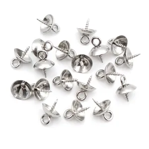 30pcs 4x10mm stainless steel screw eye pins with cup base for DIY pearl pendants