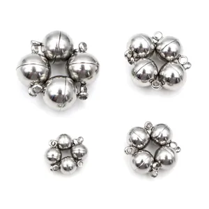 Polished stainless steel ball magnetic clasps in four sizes for DIY jewelry necklace